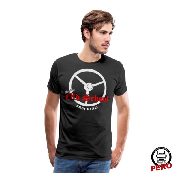 Respect the Old School Trucking, Lenkrad weiß - Premium T-Shirt Männer